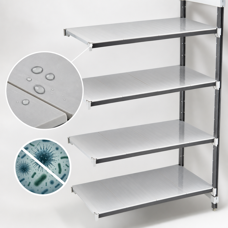 Product image #3 for Cambro Camshelving® Elements XTRA Stationary Add-On Unit — 4 Solid Shelves, 60 Inches W x 24 Inches D x 72 Inches H (Speckled Gray)
