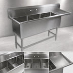 Thumbnail image #3 for John Boos Pro-Bowl 3PB1824-1D30R 16-Gauge 3-Compartment Stainless Steel Sink, 30-Inch Right Drainboard, 18 x 24 x 12-Inch Bowls