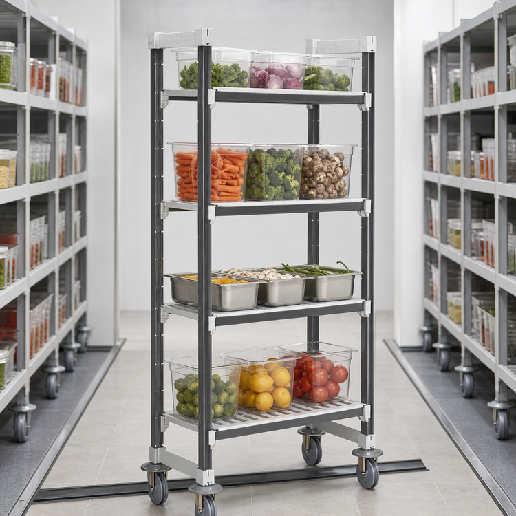 Product image #3 for Cambro Camshelving Elements XTRA 4-Tier High Density Mobile Starter Unit, 24 x 36 x 70-1/4 Inches, Vented Shelves, Speckled Gray