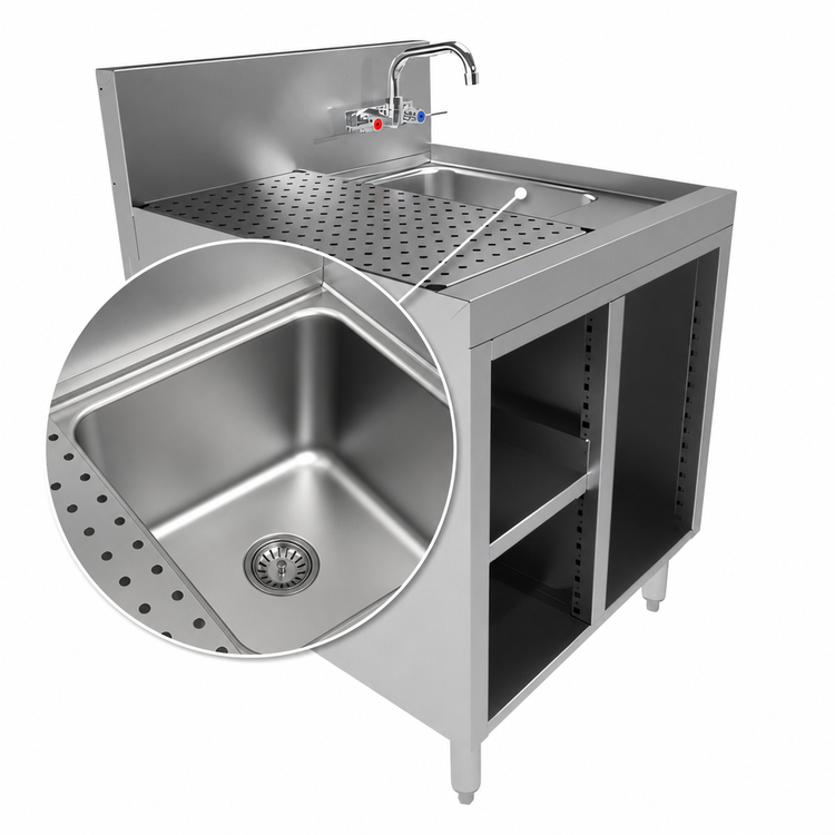 Product image #3 for Advance Tabco Prestige Supreme Underbar Sink Cabinet with Drainboard and Open Front, 24 Inch W x 25 Inch D x 36 Inch H