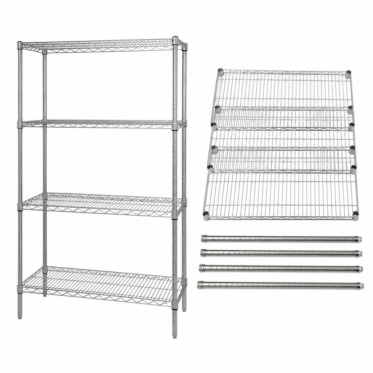 Product image #3 for Quantum Wire Shelving Starter Kit with 4 Shelves and 4 Posts, 42 x 24 x 74 Inches, 304 Stainless Steel