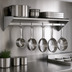 Thumbnail image #3 for 60-Inch x 15-Inch Wall-Mount Stainless Steel Wall Shelf with Pot Rack and 5 Hooks