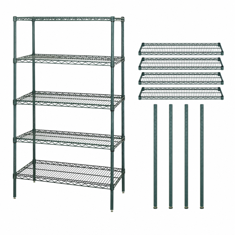 Product image #3 for Quantum 48"W x 18"D x 74"H Stationary Wire Shelving Starter Kit with 5 Shelves, Green Epoxy