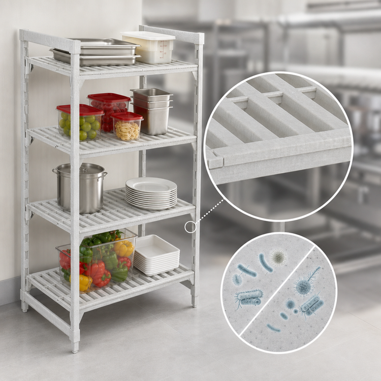 Product image #4 for Cambro Camshelving Premium 4-Shelf Vented Stationary Starter Unit with Camguard, 21 x 30 x 64 Inches, Speckled Gray