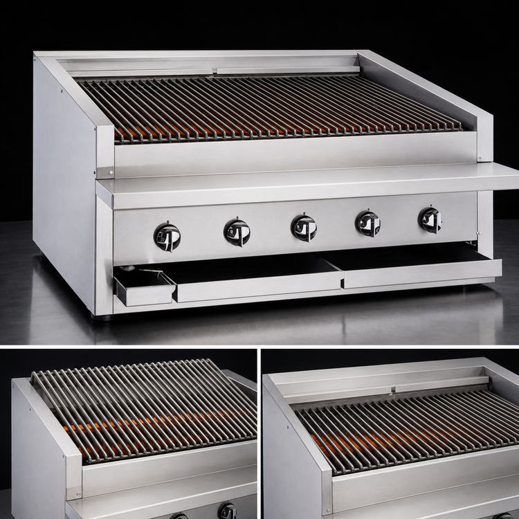 Product image #3 for Bakers Pride Dante Series 36-Inch Countertop Gas Radiant Charbroiler with Floating Rod Grate and Glo-Stones