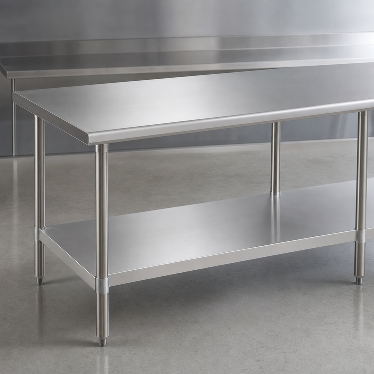 Product image #3 for Eagle Group Budget Series 430 Stainless Steel Flat Top Work Table with Adjustable Undershelf, 120 in. W x 30 in. D