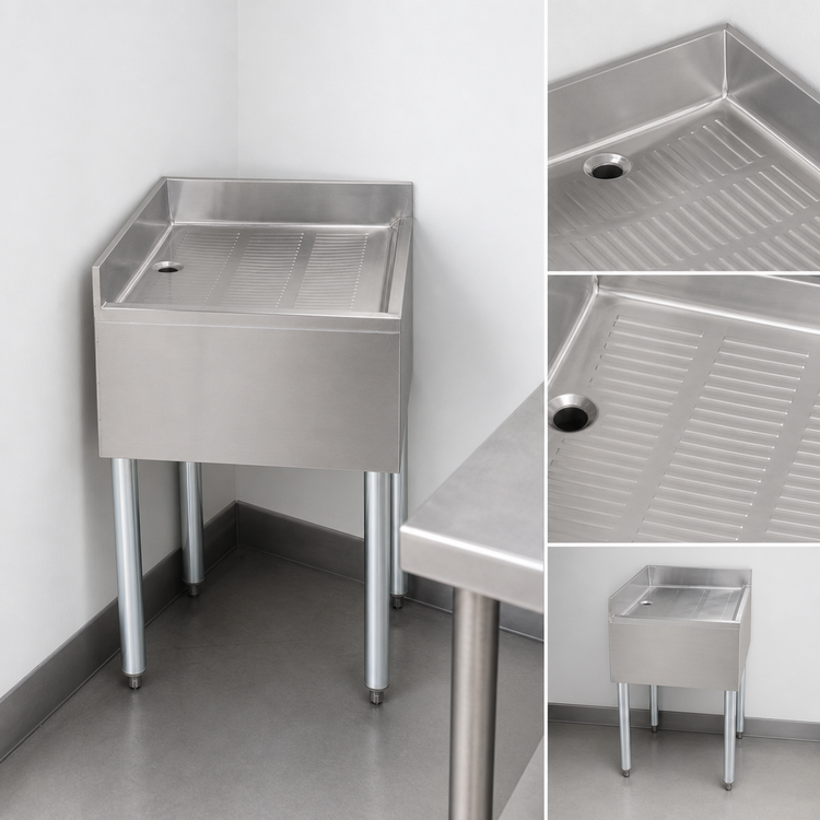 Product image #3 for BK Resources 18 x 18 Inch Freestanding Corner Drainboard with Included Drain