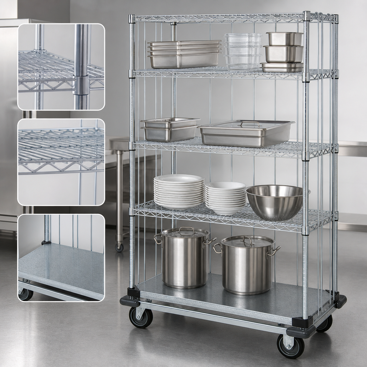 Product image #3 for Quantum 60-Inch x 18-Inch x 70-Inch Mobile Enclosure Cart with 4 Shelves, Chrome Finish