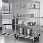 Thumbnail image #3 for Quantum MD1860CG46RE 60-Inch x 18-Inch x 70-Inch Mobile Enclosure Cart with 4 Shelves, Dolly Base, Chrome Finish