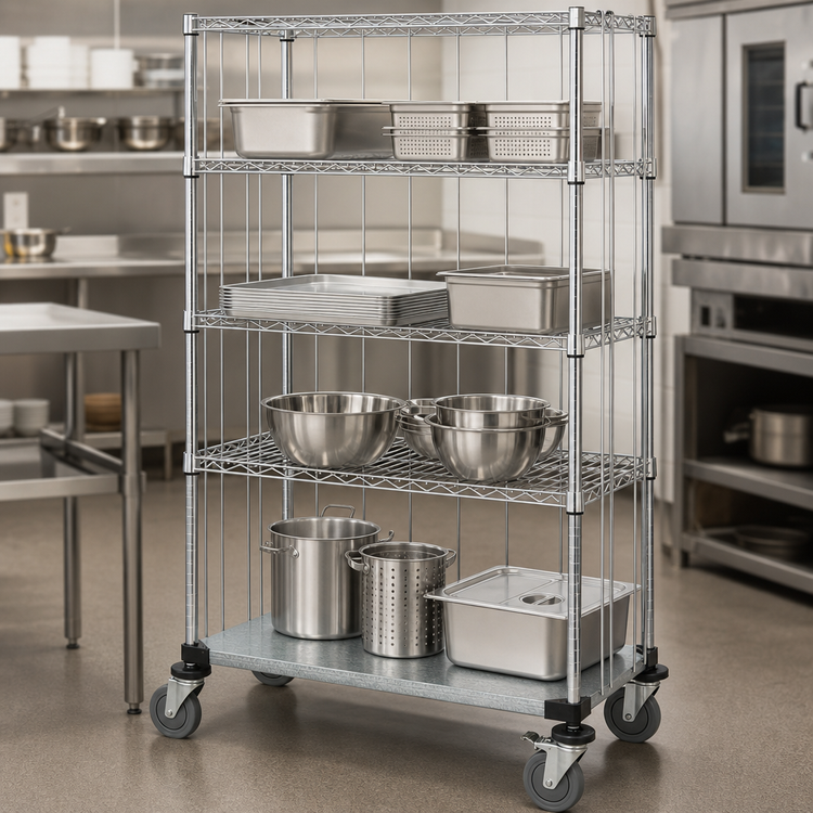 Product image #3 for Quantum Chrome-Plated Mobile Enclosure Cart with 4 Shelves, 60 x 24 x 69 Inches
