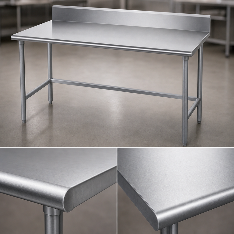 Product image #3 for Advance Tabco 60-Inch x 36-Inch 430 Stainless Steel Work Table with 5-Inch Backsplash and Galvanized Open Base
