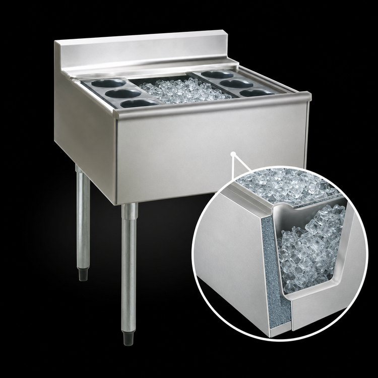 Product image #3 for Eagle 1800 Series 24"W x 20"D Underbar Cocktail Unit with 16" Deep Insulated Ice Bin and 7-Circuit Cold Plate