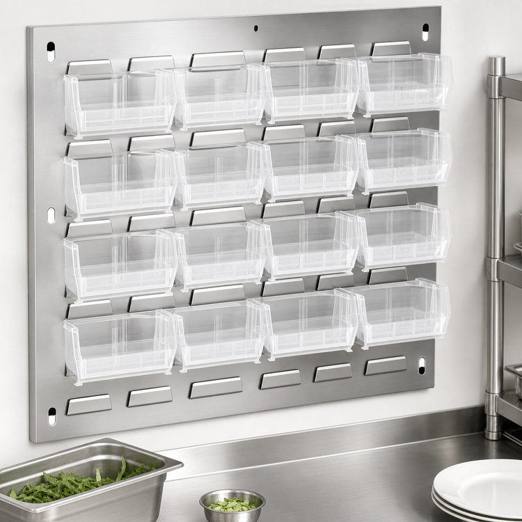 Product image #3 for Quantum Wall-Mounted Louvered Storage Panel Starter Unit with 16 Clear Bins