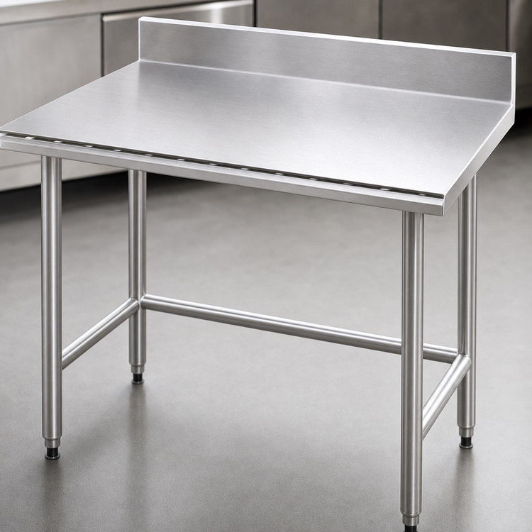 Product image #3 for Advance Tabco 72" x 24" 16-Gauge 304 Stainless Steel Work Table with 5" Backsplash and Open Base