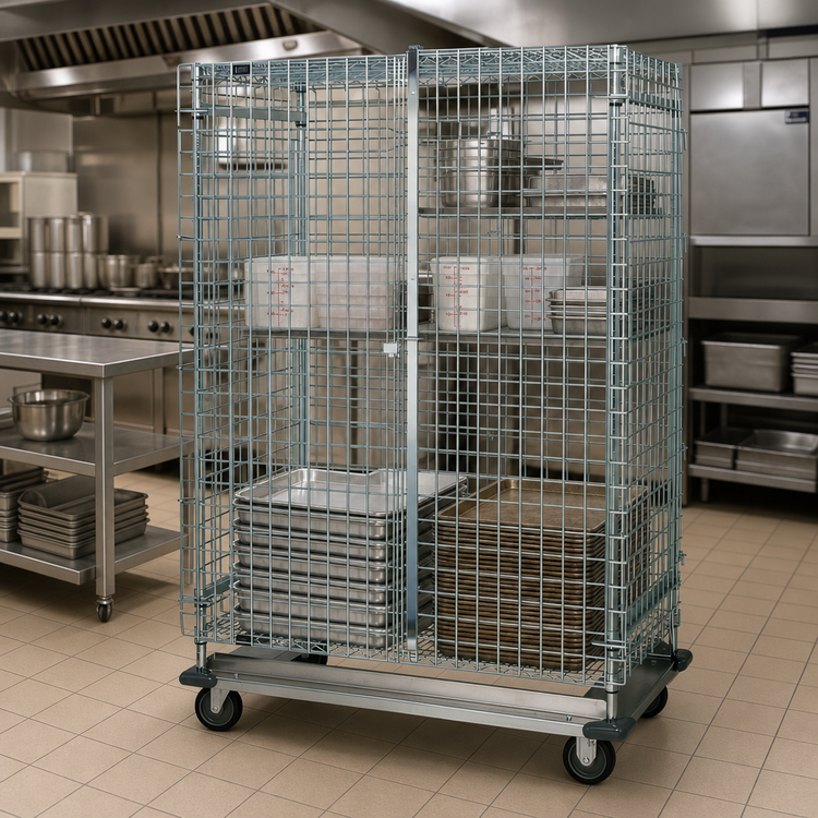 Product image #3 for Mobile Chrome-Plated Security Cage Storage Unit with Dolly Base, 36 x 18 x 70 Inches