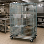 Thumbnail image #3 for Quantum MD1836-70SEC Mobile Chrome-Plated Wire Security Cage Dolly with Shelves and Doors, 36 x 18 x 70 Inches