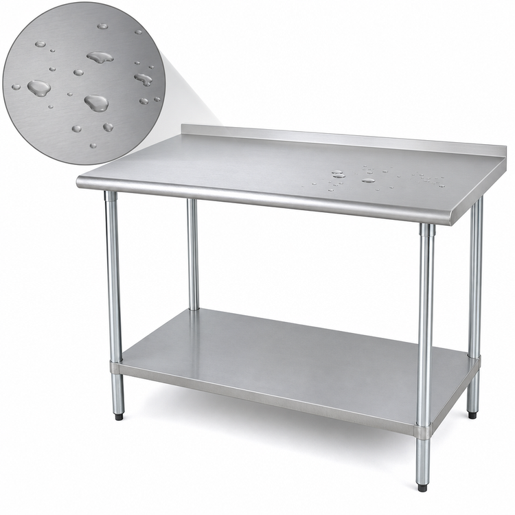 Product image #3 for Advance Tabco 108 Inch x 24 Inch 304 Stainless Steel Top Work Table with Adjustable Undershelf and 1-1/2 Inch Rear Upturn