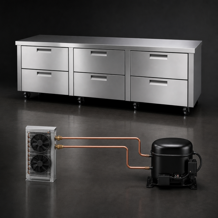 Product image #3 for Garland Polar Cuisine 84-Inch Three-Section Remote Refrigerated Drawer Base, 6 Drawers
