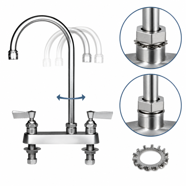 Product image #3 for Fisher Deck-Mount Manual Faucet with 6-Inch Swivel/Rigid Gooseneck Spout, 8-Inch Centers, Stainless Steel