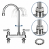 Thumbnail image #3 for Fisher Deck-Mount Manual Faucet with 6-Inch Swivel/Rigid Gooseneck Spout, 8-Inch Centers, Stainless Steel