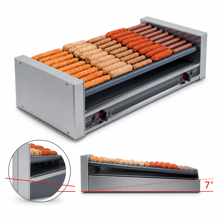 Product image #3 for Roll-A-Grill 36-Hot-Dog Slanted Countertop Roller Grill with GripsIt Rollers