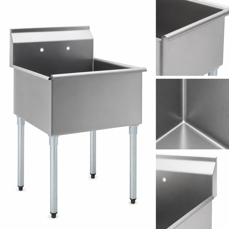 Product image #3 for Eagle Group One-Compartment Utility Sink, 36 x 21-Inch Compartment, 430 Stainless Steel, Galvanized Legs, No Drainboards