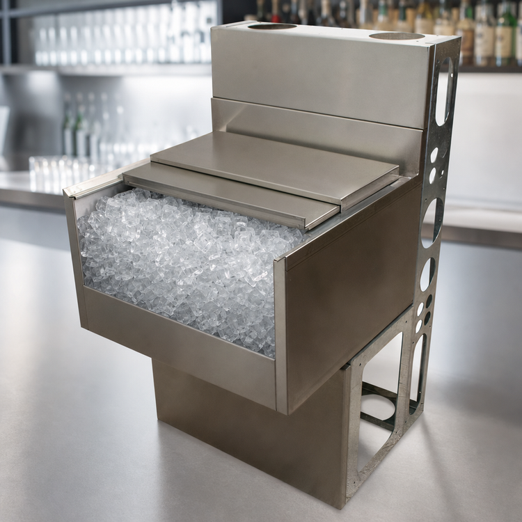 Product image #4 for BK Resources 36 Inch Underbar Insulated Ice Bin with Sliding Cover, 120 lb. Capacity