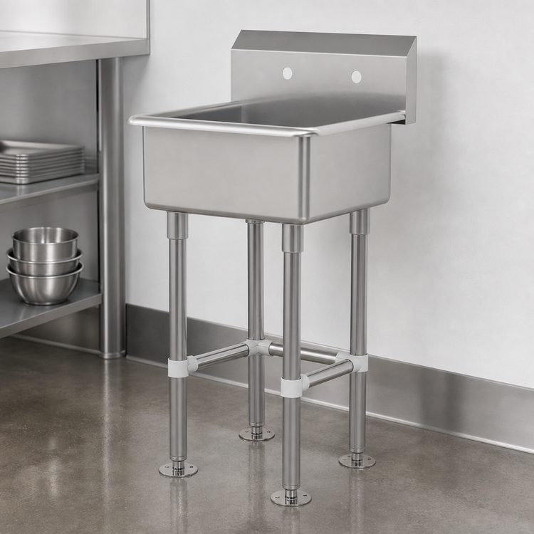 Product image #3 for Advance Tabco Freestanding Stainless Steel Service Sink with 24" x 18" x 12" Bowl, Splash-Mount Faucet Provision, and Basket Drain