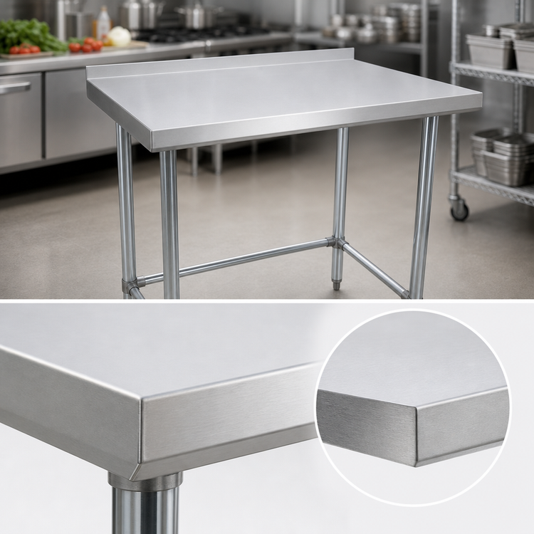 Product image #3 for BK Resources Open Base Riser Top Stainless Steel Work Table, 30 x 24 Inch, 18-Gauge 400 Series Top