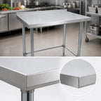 Thumbnail image #3 for BK Resources VTTROB-3024 Open Base Stainless Steel Work Table, 30 x 24 Inch, 18-Gauge 400 Series Top, 1-1/2-Inch Riser