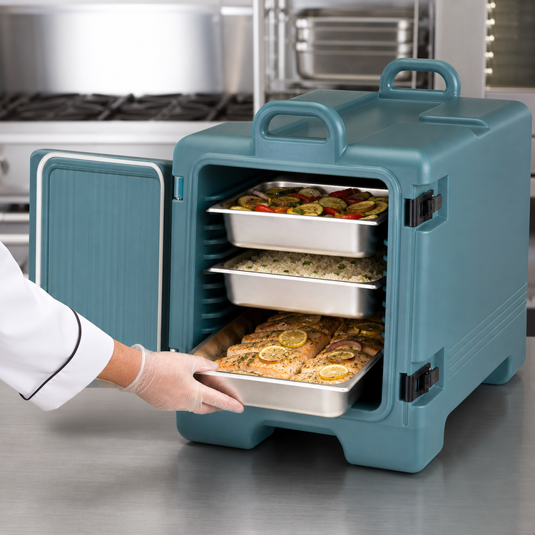 Product image #4 for Cambro Ultra Pan Carrier Front-Loading Insulated Food Pan Carrier, 36 Qt., Slate Blue