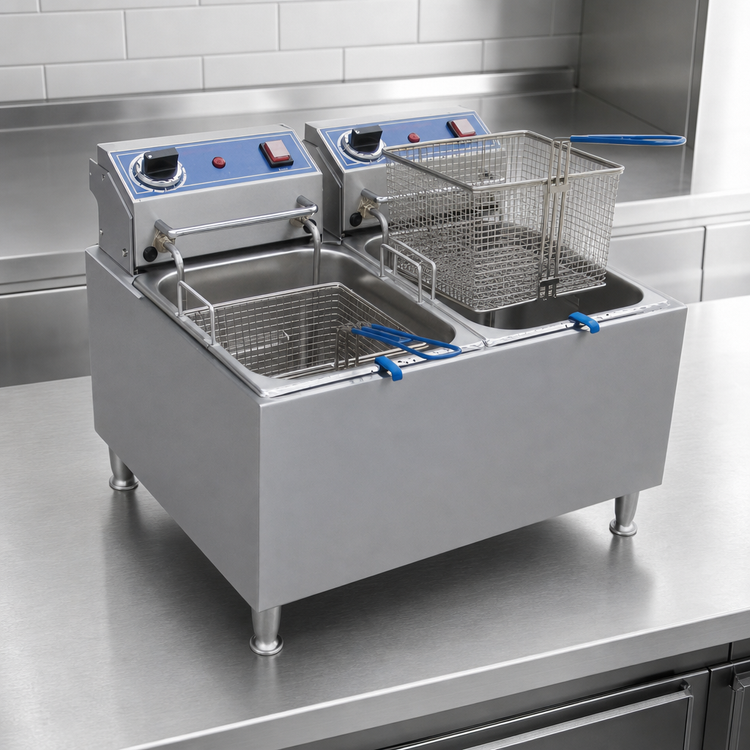 Product image #3 for Globe PF32E Dual Tank Electric Countertop Fryer, 32 lb. Oil Capacity