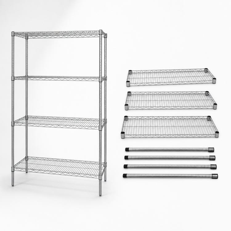 Product image #3 for Quantum Chrome-Plated Wire Shelving Starter Kit, 30"W x 12"D x 86"H, 4 Shelves
