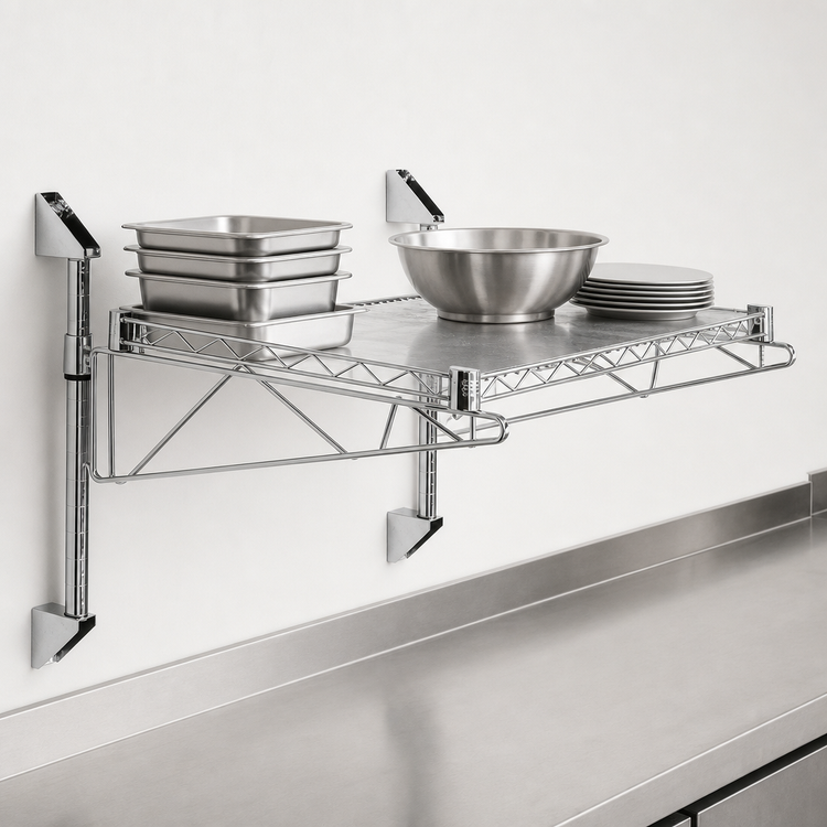Product image #3 for Quantum Wall-Mount Cantilever Single Shelf Wire Shelving Unit, 42 x 24 Inch, Chrome Plated