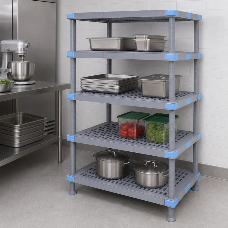 Product image #3 for Quantum Millenia 4-Shelf Louvered Polymer Shelving Starter Unit, 42" W x 21" D x 50" H, Gray