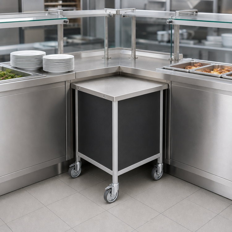 Product image #3 for Atlas Metal Mobile Corner Utility Unit with Stainless Steel Solid Top, Undershelf and Casters