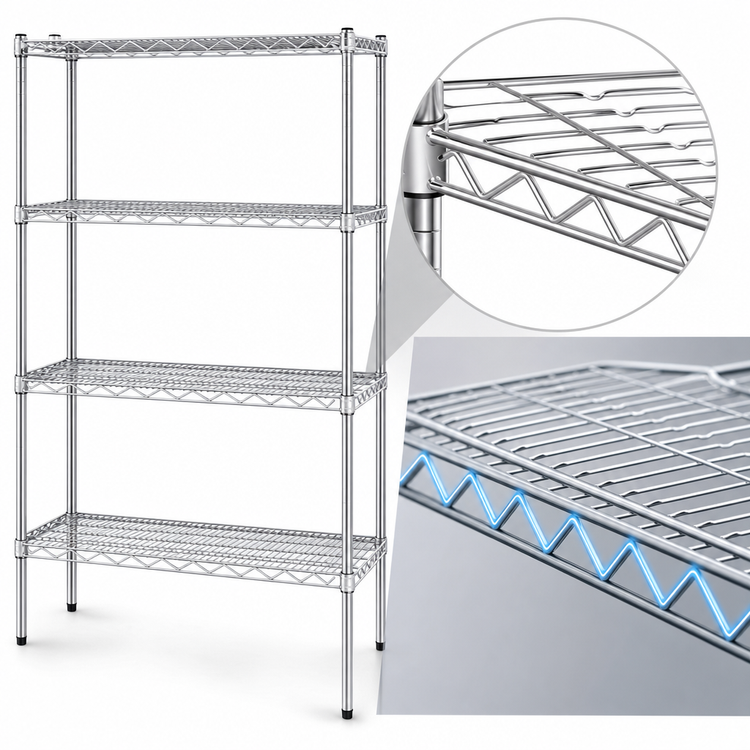 Product image #3 for Eagle Group S4-74-2136S 4-Tier Starter Wire Shelving Unit with QuadTruss® Design, 36"W x 21"D x 74"H, Stainless Steel Finish