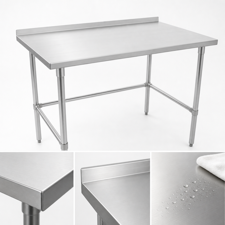Product image #3 for John Boos Stallion 60" x 30" 14-Gauge 300 Series Stainless Steel Work Table with 1-1/2" Rear Up-Turn