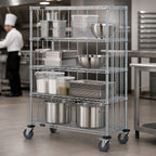 Thumbnail image #3 for Quantum M2436C47RE Mobile Wire Shelving Cart, 4 Shelves, Chrome, 36"W x 24"D x 80"H, 4 Casters