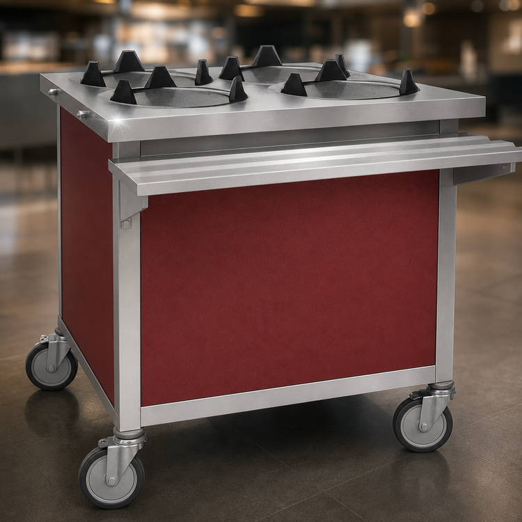 Product image #3 for Director's Choice DCS-PUD-3T Mobile Triple Unheated Dish Dispenser with Red Laminate Panels