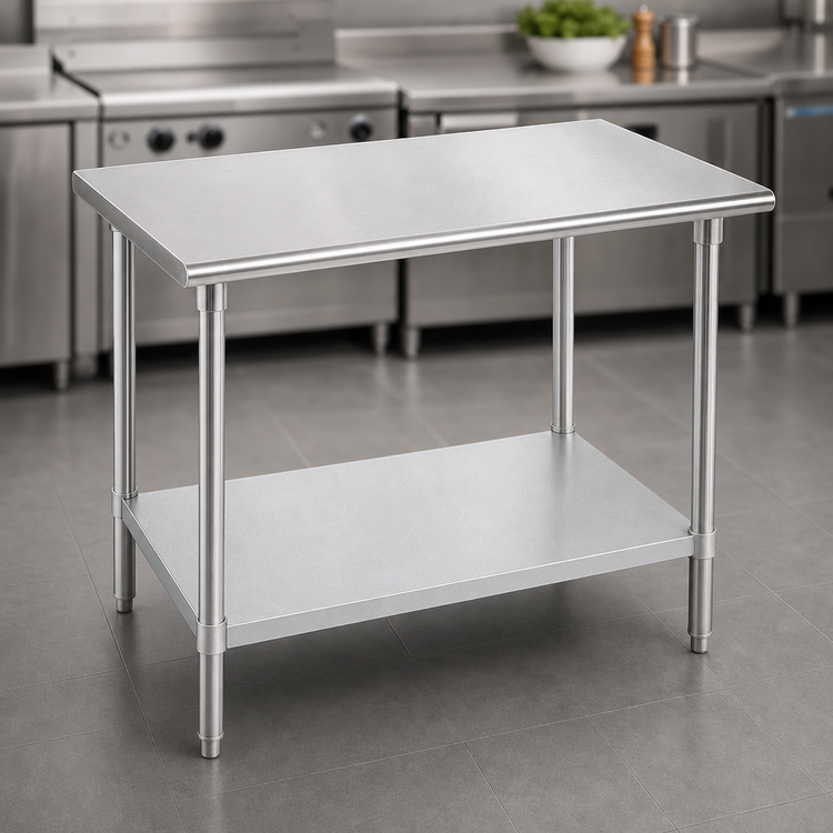 Product image #3 for Advance Tabco 48 Inch x 36 Inch Flat Top Stainless Steel Work Table with Galvanized Undershelf and Legs