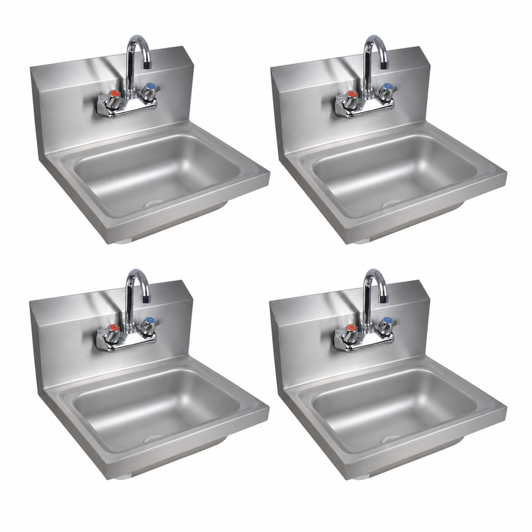 Product image #3 for BK Resources Premier 4-Pack Wall-Mount Hand Sink Case Pack with Faucet and Drain, 14" x 10" x 5" Bowl