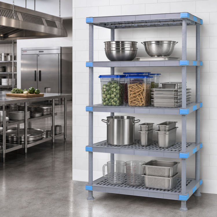 Product image #3 for Millenia 36 Inch Wide x 21 Inch Deep x 86 Inch High Gray Polymer Starter Shelving Unit with 4 Open Grid Shelves