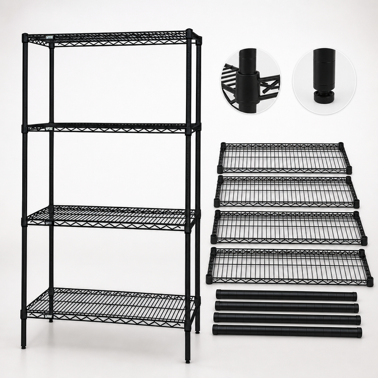 Product image #3 for Quantum 36 x 36 x 54 Inch Stationary Black Epoxy Antimicrobial Wire Shelving Starter Kit