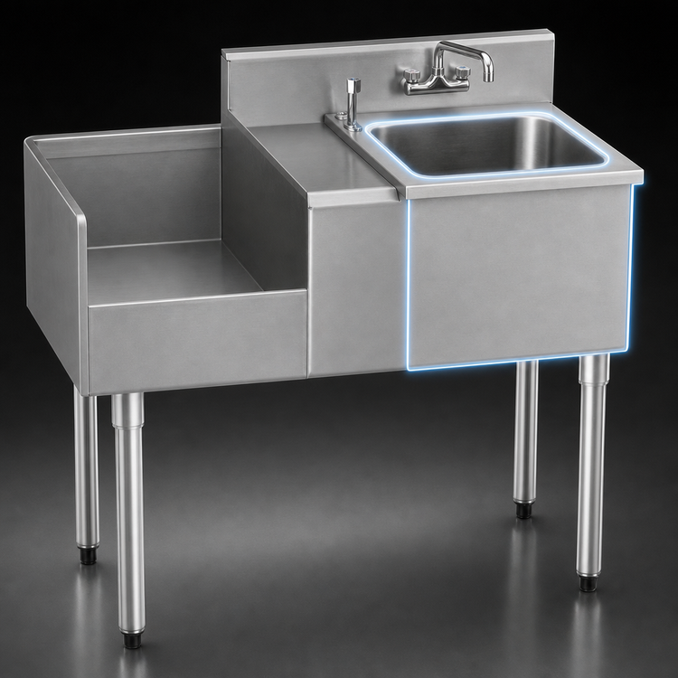 Product image #3 for Eagle 1800 Series 24-Inch Underbar Sink/Blender Module with Right Sink Bowl and Left Liquid Waste Chute