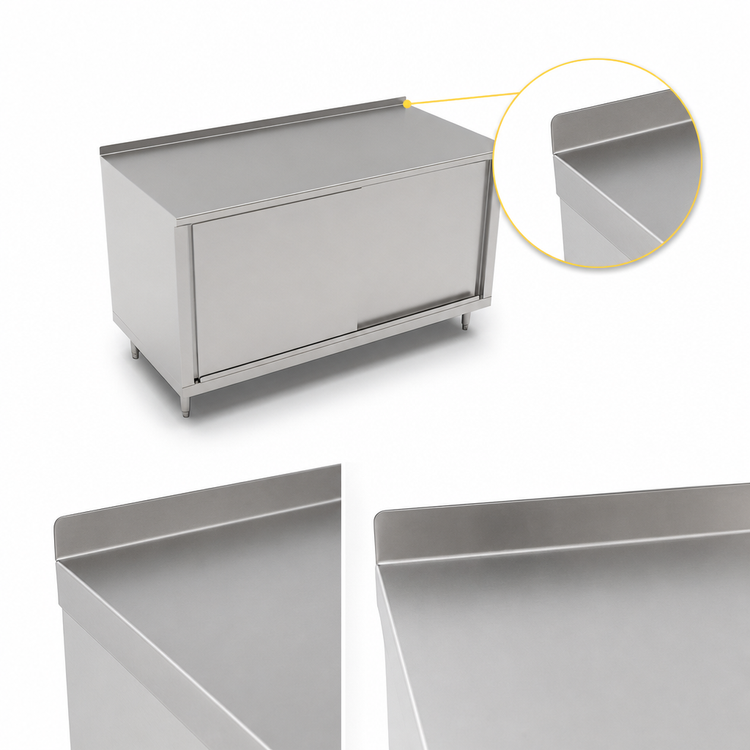 Product image #3 for John Boos 48" x 30" 14-Gauge Stainless Steel Cabinet Base Work Table with Sliding Doors and 1-1/2" Rear Riser