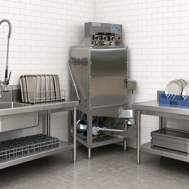 Product image #3 for American Dish Service AFB-C Single Rack Corner Low-Temp Chemical Sanitizing Door-Type Bakery Dishwasher