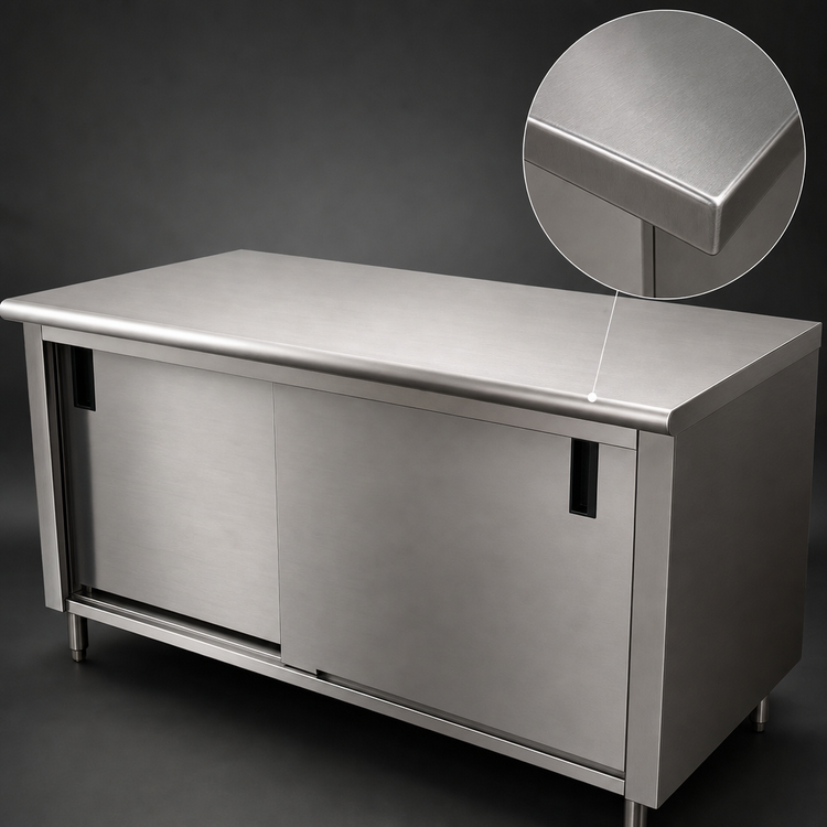 Product image #3 for Advance Tabco 144-Inch x 36-Inch Enclosed Work Table with Cabinet Base, Sliding Doors, and 14-Gauge 304 Stainless Steel Top