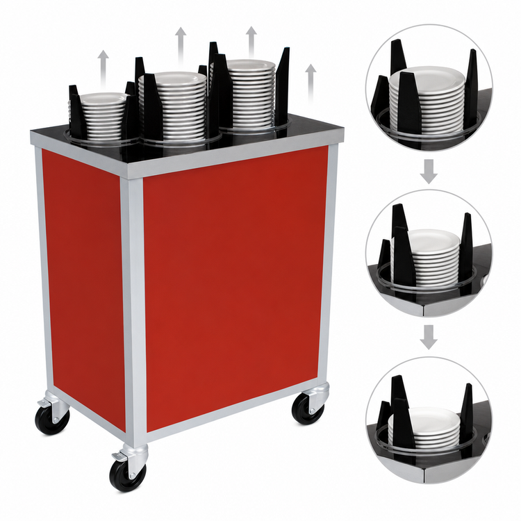 Product image #3 for Atlas Metal MEPD4-5 Mobile Plate Dispenser, Enclosed, 4-Tube, 5-9 Inch Plate Capacity