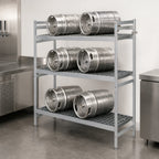 Thumbnail image #3 for Fermod 3R59B71 Freestanding 3-Shelf Anodized Aluminum Keg Rack, 6-Keg Capacity, 59 x 18 x 71 Inches